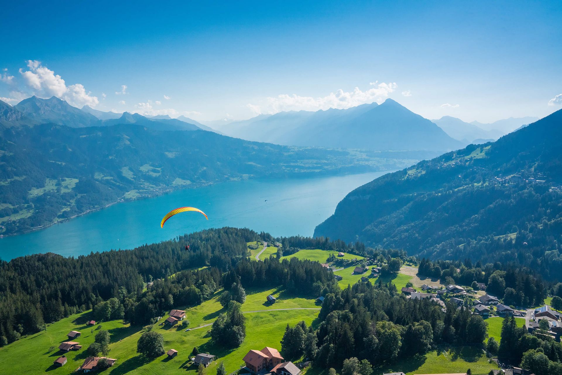 Paragliding over Beatenberg with views of Lake Thun